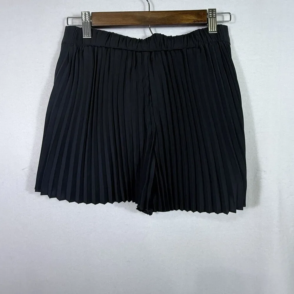 NEW A.L.C Black Accordion Pleated 3" Pull On Dress Shorts Size 0 Pockets Boho - Picture 3 of 9
